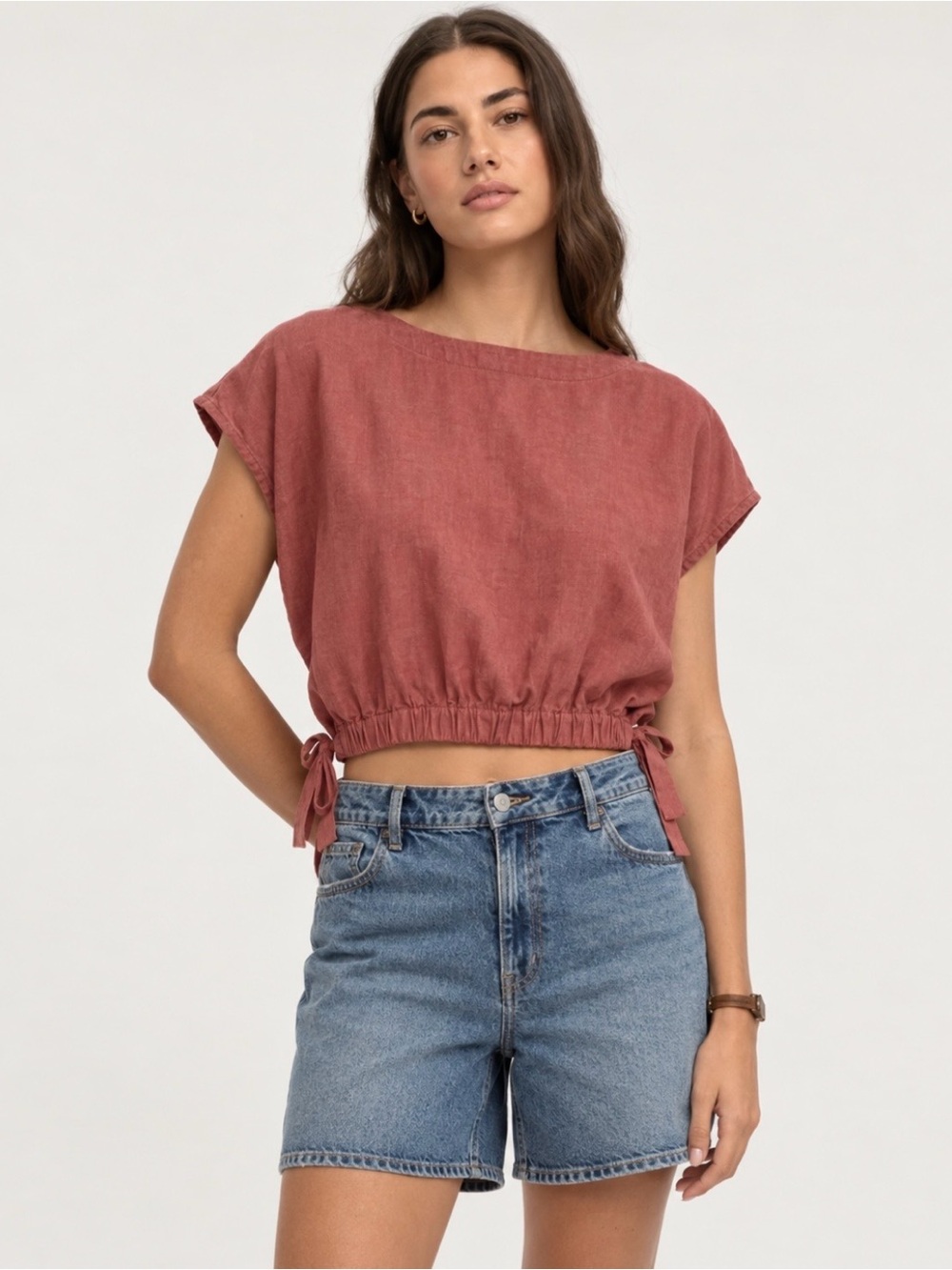 Reitmans NWT Linen Blend Top S Side Bow Ties Cottagecore Rose Resort Lagenlook